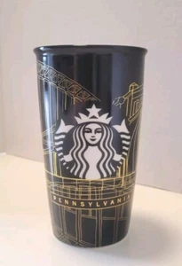 Taza de viaje Starbucks 2016 vaso con tapa negro dorado Pennsylvania Bridges  - Imagen 1 de 5