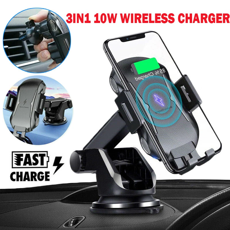 10W Clamping Wireless Automatic Fast Charging Charger Car Mount Phone Holder - Image 1 of 4