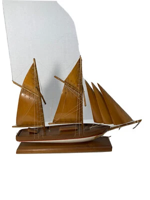 Vintage Wooden Fishing Schooner Model-Handmade-Wood Sails-20”x15”x3.5” - Image 1 of 4