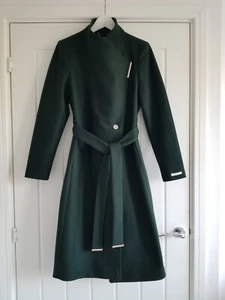 Abrigo Ted Baker Rosa Lana Verde Oscuro Talla 3 Reino Unido 12 Cinturón Cachemira Nuevo sin Etiquetas £325 - Imagen 1 de 19