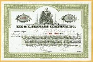 R.E. SEAMANS COMANY, INC. SAINT LOUIS MO 1921 STOCK CERTIFICATE - Picture 1 of 2