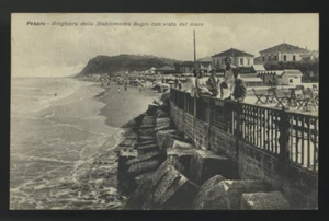 cartolina PESARO ringhiera dello stabilimento bagni con vista mare - Picture 1 of 1