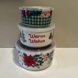 The Pioneer Woman Wishful Winter Warm 6PC Round Ceramic Nesting Bowls NEW - Picture 1 of 8