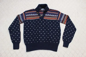 VTG Polo Ralph Lauren men M navy blue knitted pull over geometric sweater - Picture 1 of 10