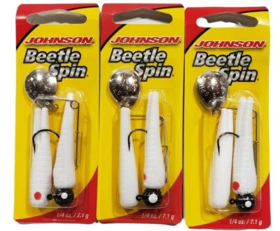 Johnson Beetle Spin BSVP 1/4 унции Белый Red Dot лот из 3 новый - Изображение 1 из 3