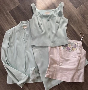 Vintage Cache Dress Suit skirt Top Blazer Mint green women’s sz 8 4 Pc - Picture 1 of 12