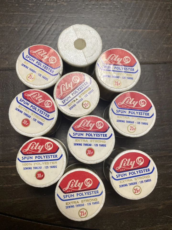 Lily 100% Spun PolyesterThread On Foam Spools  Lot Of 10 125 Yds. Each NOS - Image 1 of 4