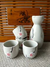 Japanese Traditional Style 5 Pieces Sake Set Grey with White CherryBlossom SK011