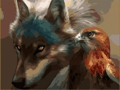 Paint by Numbers Xmas Gift Wolf Eagle 16x20" Adults Children DIY Oil Paint Craft - Image 1 of 4