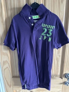 Superdry Mens Polo Shirt Small Purple Slim Fit VGC Neon Green Logo - Picture 1 of 3