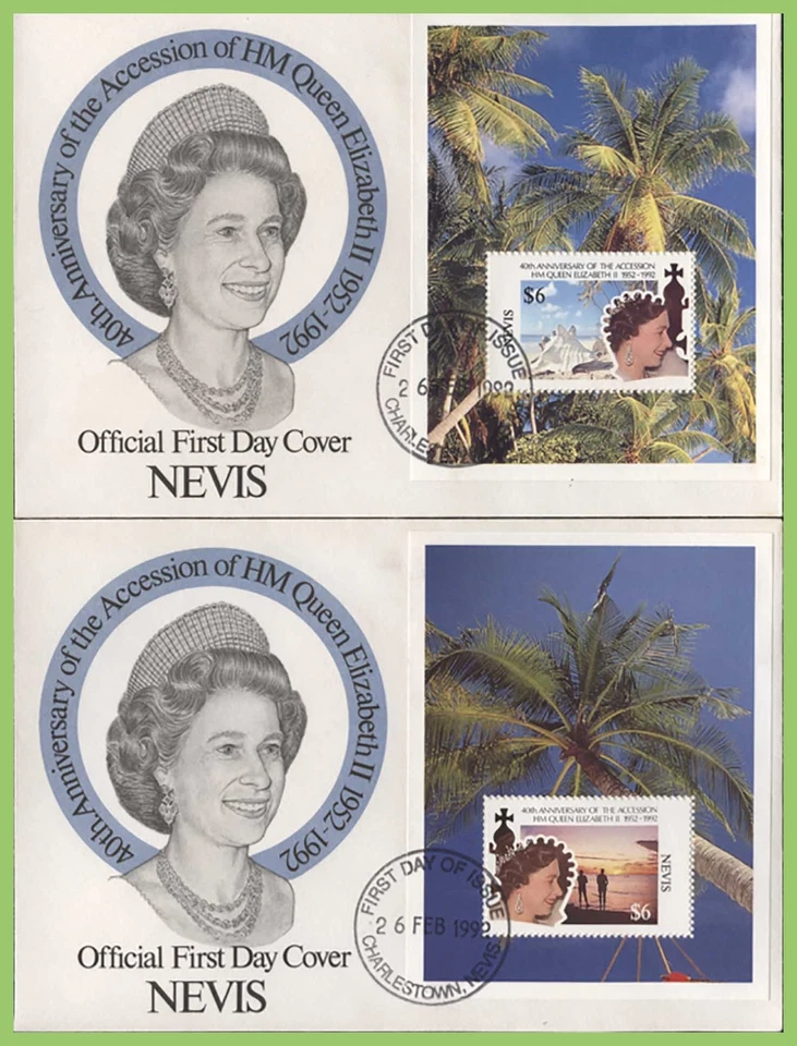Nevis 1992 40th Anniv of Queen Elizabeth II Accession M/S on 2 First Day Covers - Image 1 of 1