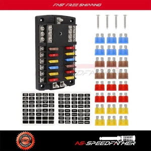 12 Way Fuse Box Block Holder With 24 Blade Fuses For All Vehicle Waterproof Kit - Foto 1 di 12