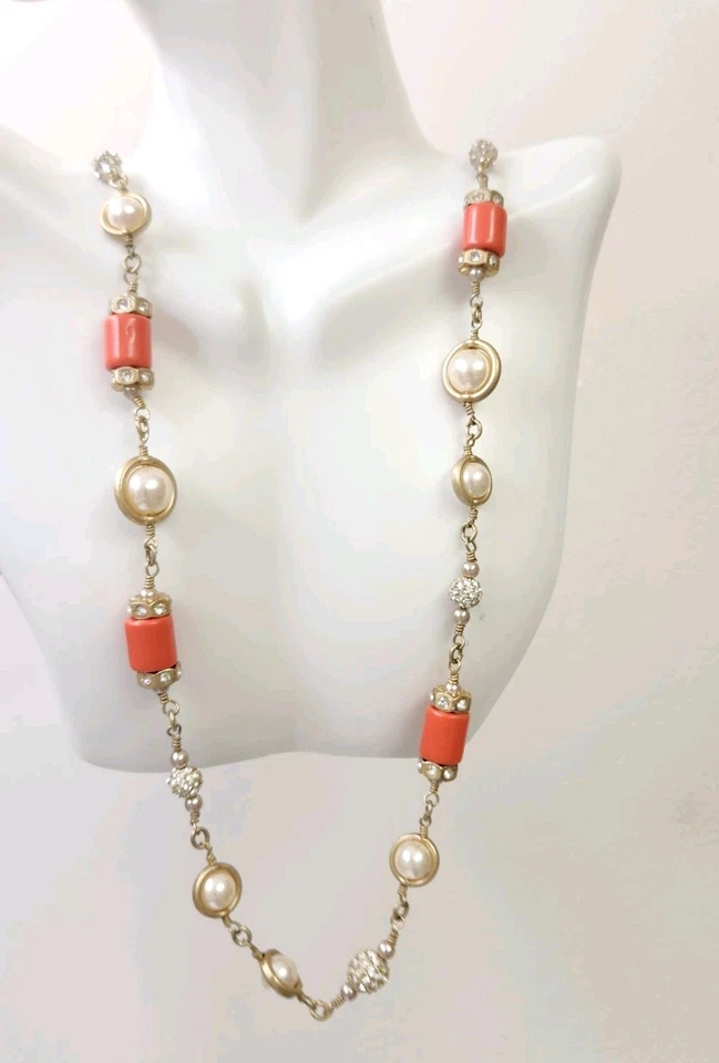 Ожерелье женское J CREW длинное 26 дюймов оранжевая бусина со стразами жемчуг модная бижутерия - Изображение 1 из 4