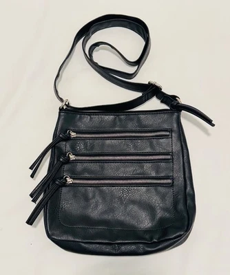 Bolso de hombro APT 9 negro imitación cuero guijarro cartera con cremallera Foto 1 de 4