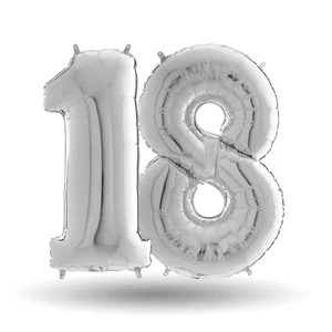 Pallone compleanno numero 18 anni Argento 101cm palloncini gonfiabile aria, ELIO - Foto 1 di 2