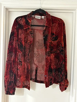 Blusa vintage Chico’s para mujer talla 2 grande roja Burnout mezcla de seda vanguardista años 90 Foto 1 de 4
