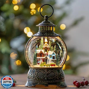 Weihnachten Schneekugeln Weihnachten Wasserlaterne mit verschneitem Zug Schneemann, Musik - Bild 1 von 5