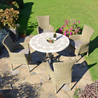 Avignon Garden Table with 4 Dorchester Chair Set, Marble Stone, Beige, Gold, Dar