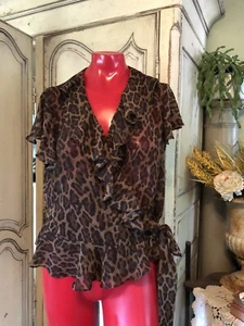 Woman’s Blouse Design By American Living Size L Wrap Style Leopard Pattern - Picture 1 of 11