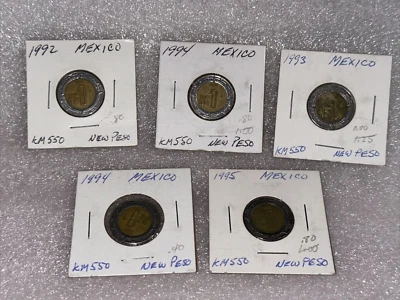 (5) Moneda México 1 Peso Nuevo KM550 AU XF UNC VF? 1992, 1993, 1994, 1995 Foto 1 de 4