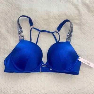 NWT VICTORIA'S SECRET SWIM Shine Strap Sexy Tee Push-Up Bikini Top 34B Blue - Picture 1 of 13