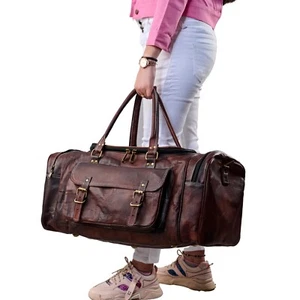 Rustic Genuine Leather Travel Luggage Bag Weekender Overnight Duffel Bag Unisex - Picture 1 of 12