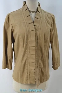 CHICOS jacket light coat khaki pleated ruffle neck open front Chico SZ 1 S M NEW - Picture 1 of 5