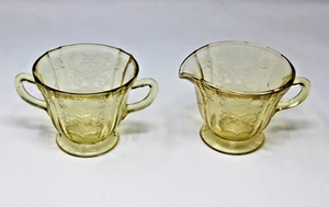 Federal Glass Co. Sugar Bowl and Creamer. Yellow Amber Depression Glass. Madrid - Picture 1 of 7
