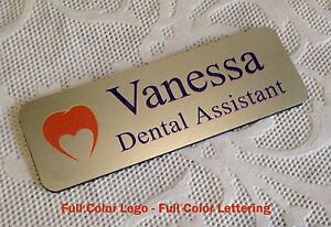 Personalized Custom Full Color Employee Name Tag 3"x 1" Silver rounded corners