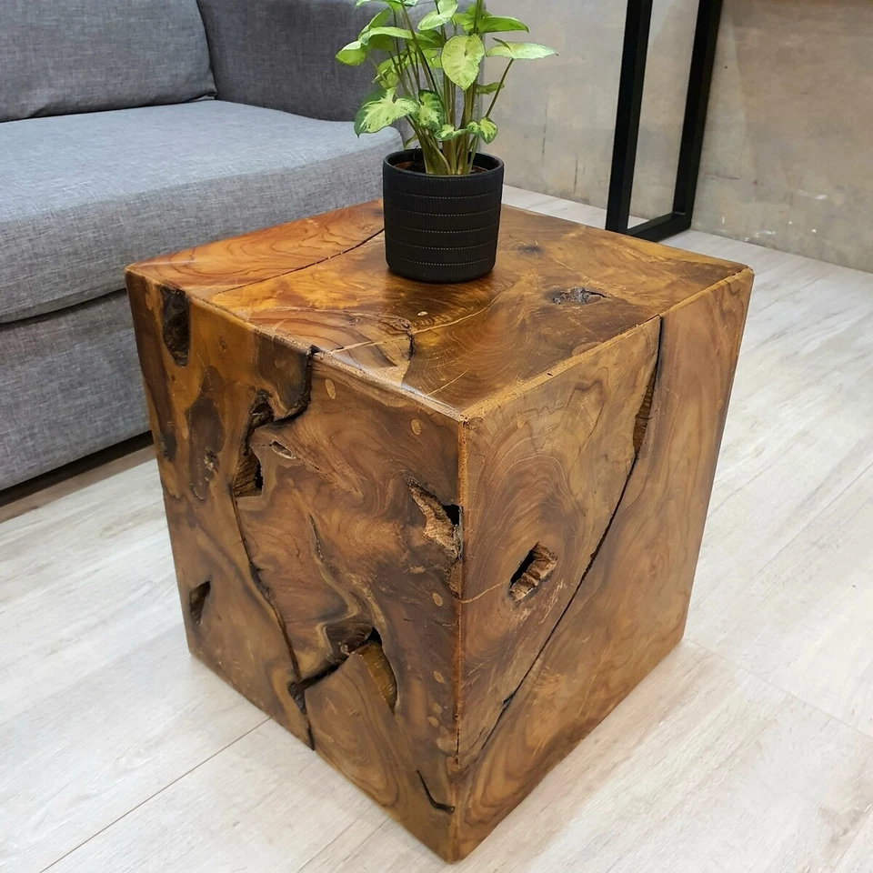 [MANGO TREES] "Harris" Inlayed Solid Teak Wood Stool/Side Table/Plant Stand 40cm - image 1 of 2