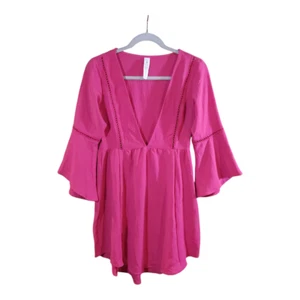 Blooming Jelly Bell Sleeve V-neck Swimsuit Coverup in Pink Resort Wear Women's S - Picture 1 of 9