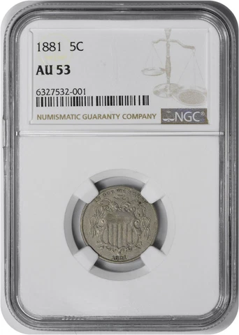 1881 Shield Nickel AU53 NGC Cover