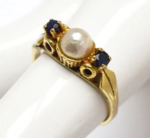 Top Damenring Damen Ring 14 Karat 585 Gold 3,2 g Gelbgold Perle 2 Saphire Gr. 53 - Bild 1 von 3