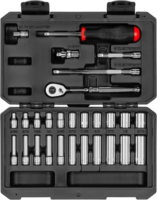 1/4 Inch Drive 6-Point Socket and Ratchet Set, 28-Piece (5/32-9/16 In.) | SKT051 - Image 1 of 4