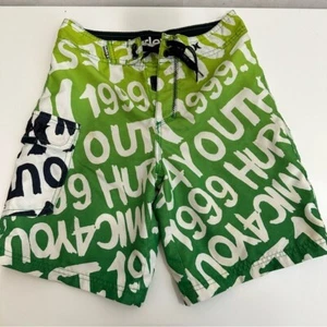Hurley Boys 1999 Youth Stencil Board Swim Hybrid Shorts Green Size 7 - Picture 1 of 6