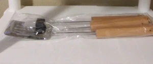 (3) PIECE GRILL/BBQ WOOD HANDLE STAINLESS STEEL SET (SPATULA, FORK & BRUSH) - Picture 1 of 4