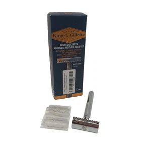 Cepillo de afeitar King C. Gillette - mango de metal, 3 cuchillas, afeitado en húmedo para hombre - Imagen 1 de 10