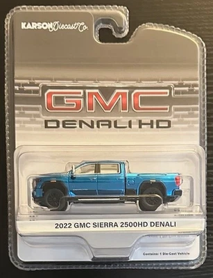 1:64 GREENLIGHT 2022 GMC SIERRA 2500HD DENALI AZUL CROMO PERSECUCIÓN (NEGRO) Foto 1 de 2
