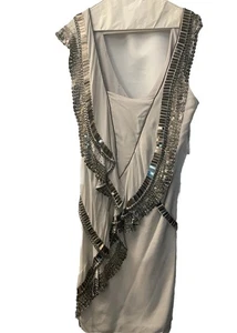Karen Millen Silk Silver Embellished Formal Cocktail wedding Dress Size M (8) - Picture 1 of 9
