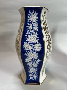 Bohemia Czecho-Slovakia Antique 10" Vase Blue White 24kt Gold Painted 1920-30's - Picture 1 of 6