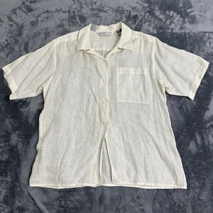 Richard Malcolm 100% Irish Linen Ivory Women 8 Short Sleeve Collared Button Down - Picture 1 of 16