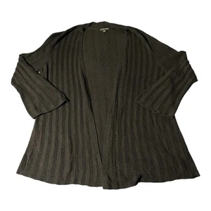 Eileen Fisher Cardigan Womens Large Black Silk Linen Blend Open Front Light Knit - Picture 1 of 6