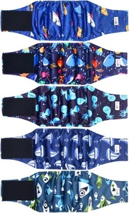 5 Pack Dog Diapers Male Reusable, Premium Belly Bands for Dogs, Small, Ocean - Picture 1 of 7