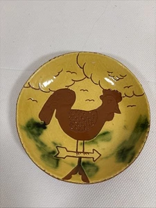Vintage Breininger Redware Keramik 7" flache Schüssel/Teller, Hahn 1992 - Bild 1 von 6