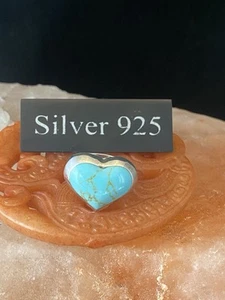 Solid Silver With Faux Turquoise Heart Ring - Picture 1 of 8