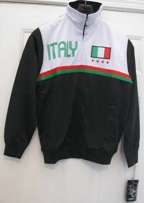 JAQUETA DE FUTEBOL GHAST ITALY 4 ESTRELAS POLIÉSTER PRETO E BRANCO COM ZÍPER TAMANHO P NOVA COM ETIQUETAS - Imagem 1 de 4