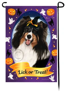 Halloween Garten Flagge - Tri Shetland Schäferhund Sheltie, Stil 2 - Bild 1 von 1
