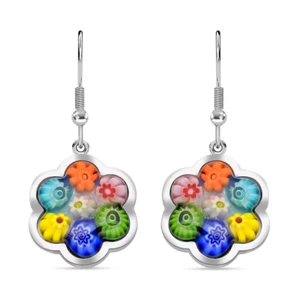 Mehrfarbige Ohrringe im Murano Stil mit Blumenmuster in Edelstahl - Bild 1 von 2