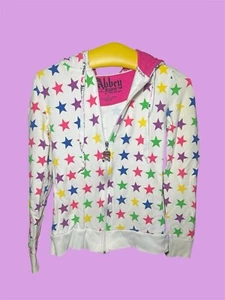 RARE Abbey Dawn Multi Color Star Zip Hoodie Size Medium - Picture 1 of 6