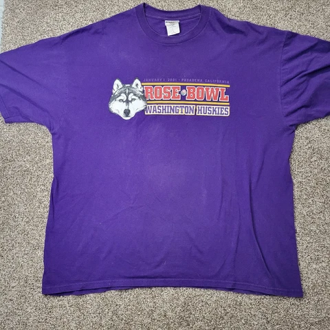 Vintage 2001 Washington Huskies Rose Bowl Purple T-shirt Size XL Cover